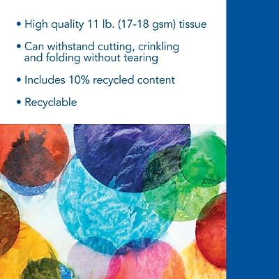 - High quality 11 lb. (17-18 gsm) tissue
- Can withstand cutting, crinkling, and folding without tearing
- Includes 10% recycled content
- Recyclable