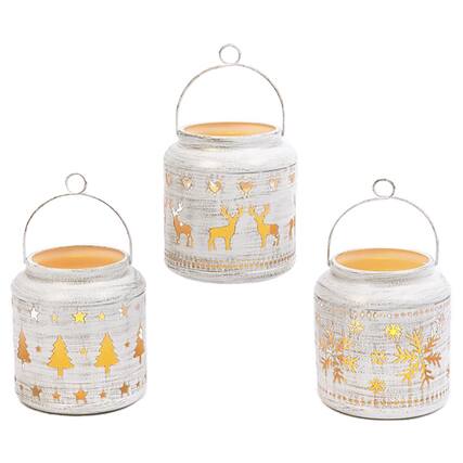Front. The Gerson Companies - Gerson LED White Winter Scene Lantern 5.51 in. (Case of 6) - White.