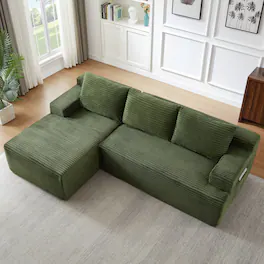 Anysun - L-Shaped Modular Cloud Sectional Sofa with Deep Seat – No Assembly Required, Left Facing - Green