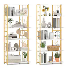 Gymax - 2PCS 6-Tier Bookshelf w/Heavy-duty Metal Frame2 Anti-tipping Kits for Study - White