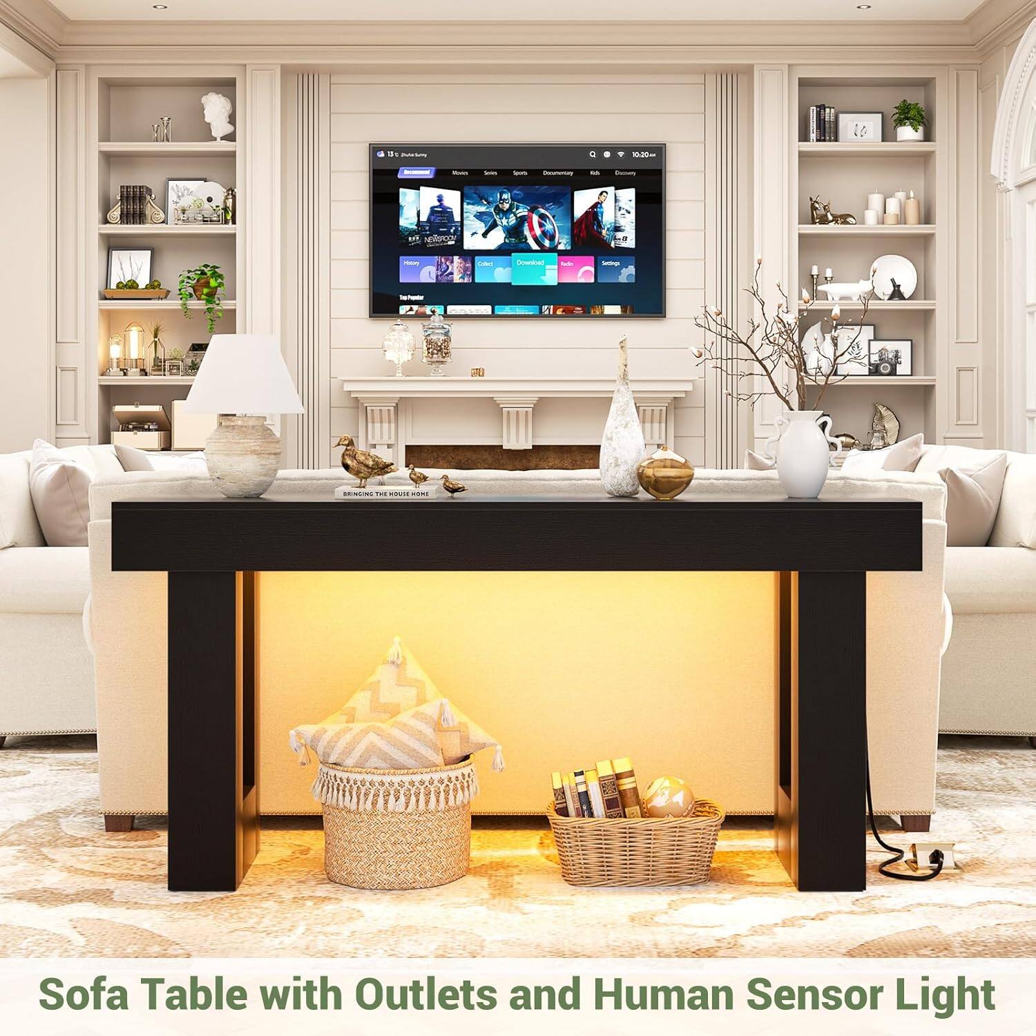 Sofa Table with Outlets and Human Sensor Light