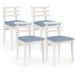 Costway - Dining Chairs Set of 4 with Rubber Wood Frame Padded Seat & Open Ladder Low Back - Light Blue,White