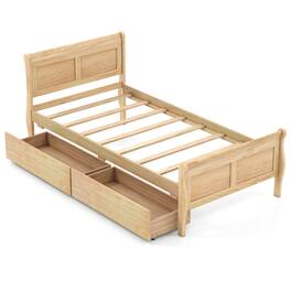 Costway - Twin Size Bed Frame with 2 Storage Drawers Wood Platform Bed with Headboard - Beige