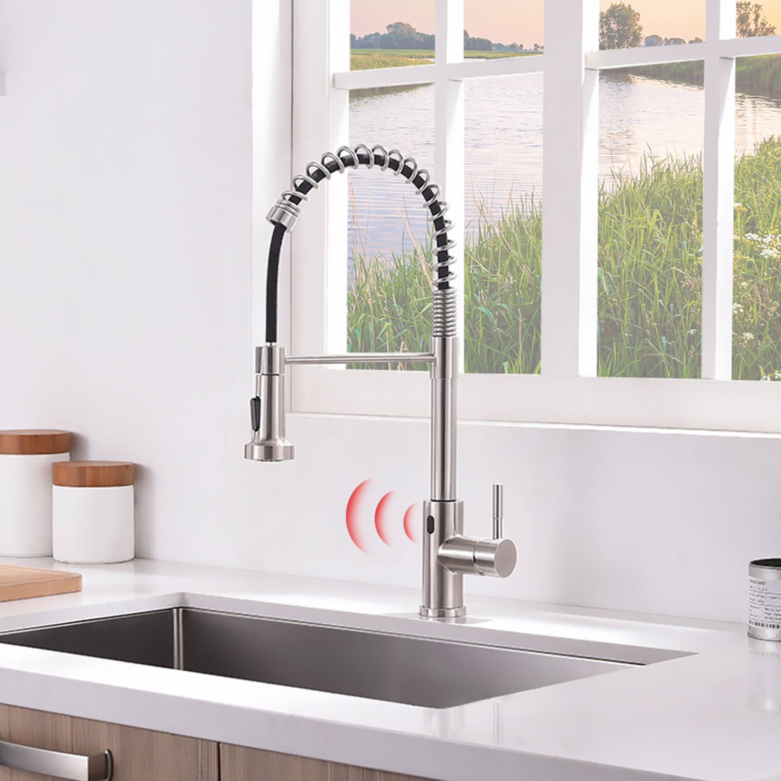 Back. Siljoy - Touchless Kitchen Faucet,Hands Free Automatic Smart Kitchen Faucet Black Smart Kitchen Faucet - Brushed Nickel.