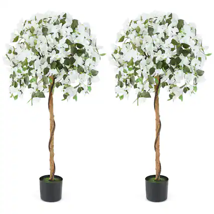 Front. Costway - Costway 2PCS 53" Artificial Azalea Tree Floral Plant w/ Red Azalea Flowers Nursery Pot - Green,White.