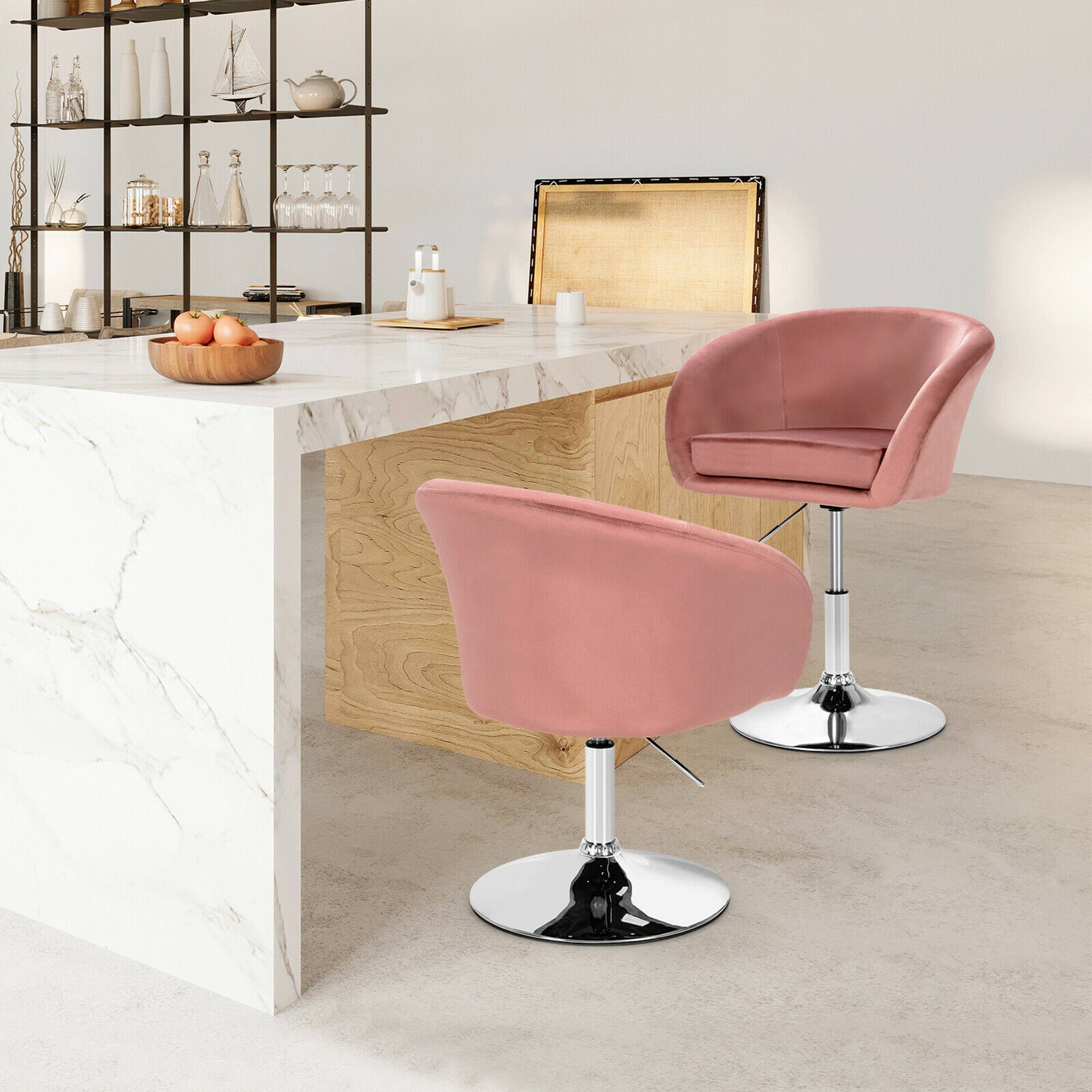 Alt View 2. Gymax - Gymax Set of 2 Modern Velvet Chair Height Adjustable Bar Stool Swivel Pink - Pink.