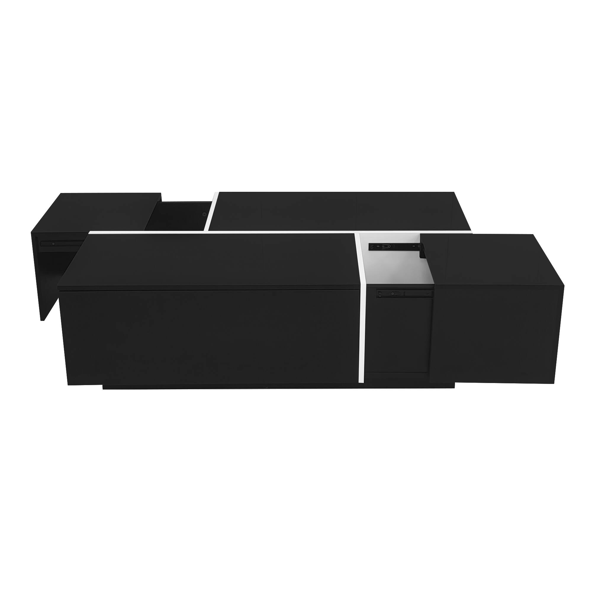 Back. Lirago - 47" U-Can Extendable Coffee Table  Smooth Finish 2 Hidden Storage Spaces 2 Drawers Multi Functional for Living Room - Black.