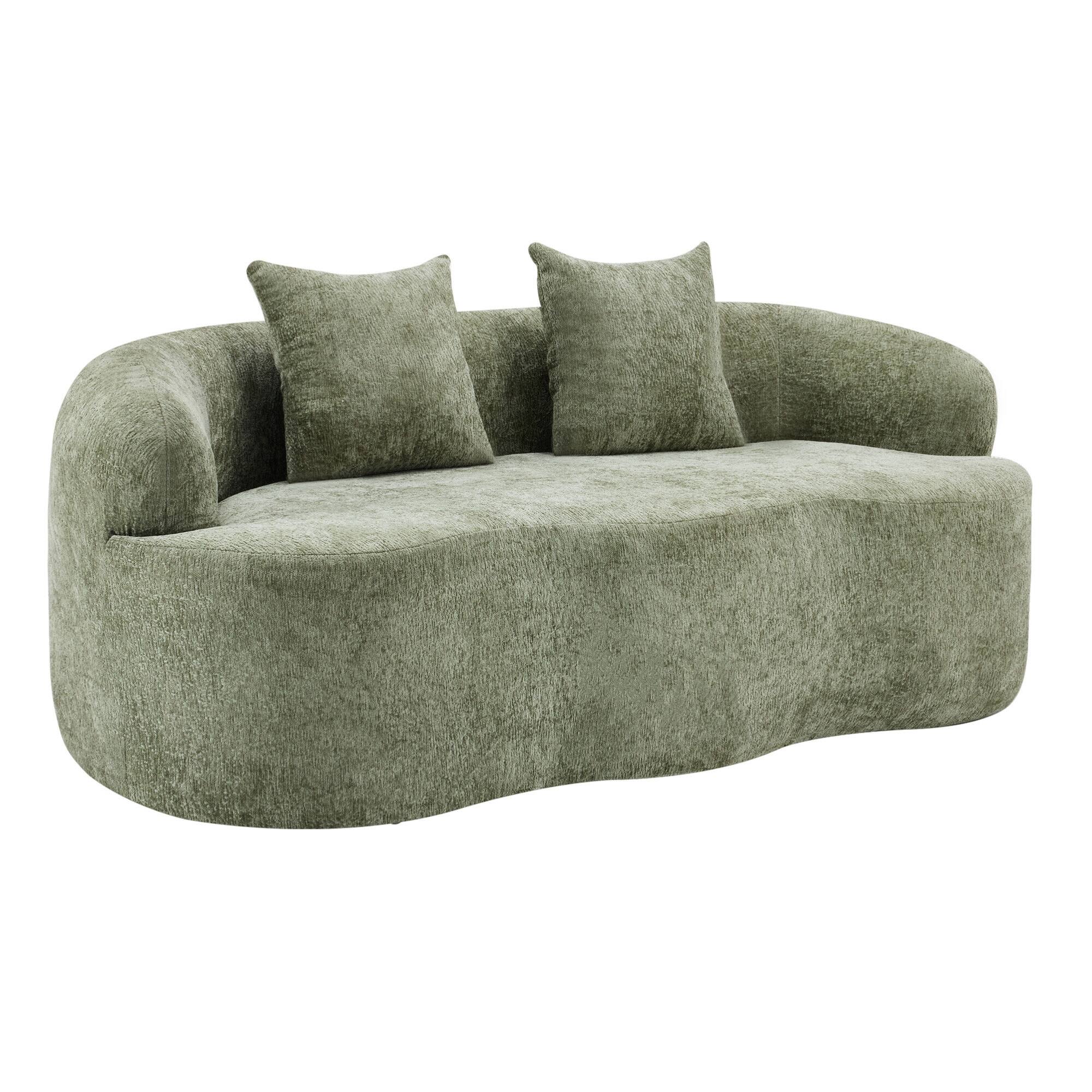 Alt View 10. GOODSILO - Curved Loveseat Sofa with Round Armrest and Compression Cushioning, Includes Two Decorative Pillows - Green.