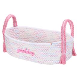 Unique Bargains - Rectangular Rope Basket, 14.6x7.9x7.1inch Small Woven Basket with Handles for Shelf Storage Home Decor Gift Chest - Colorful/Pink