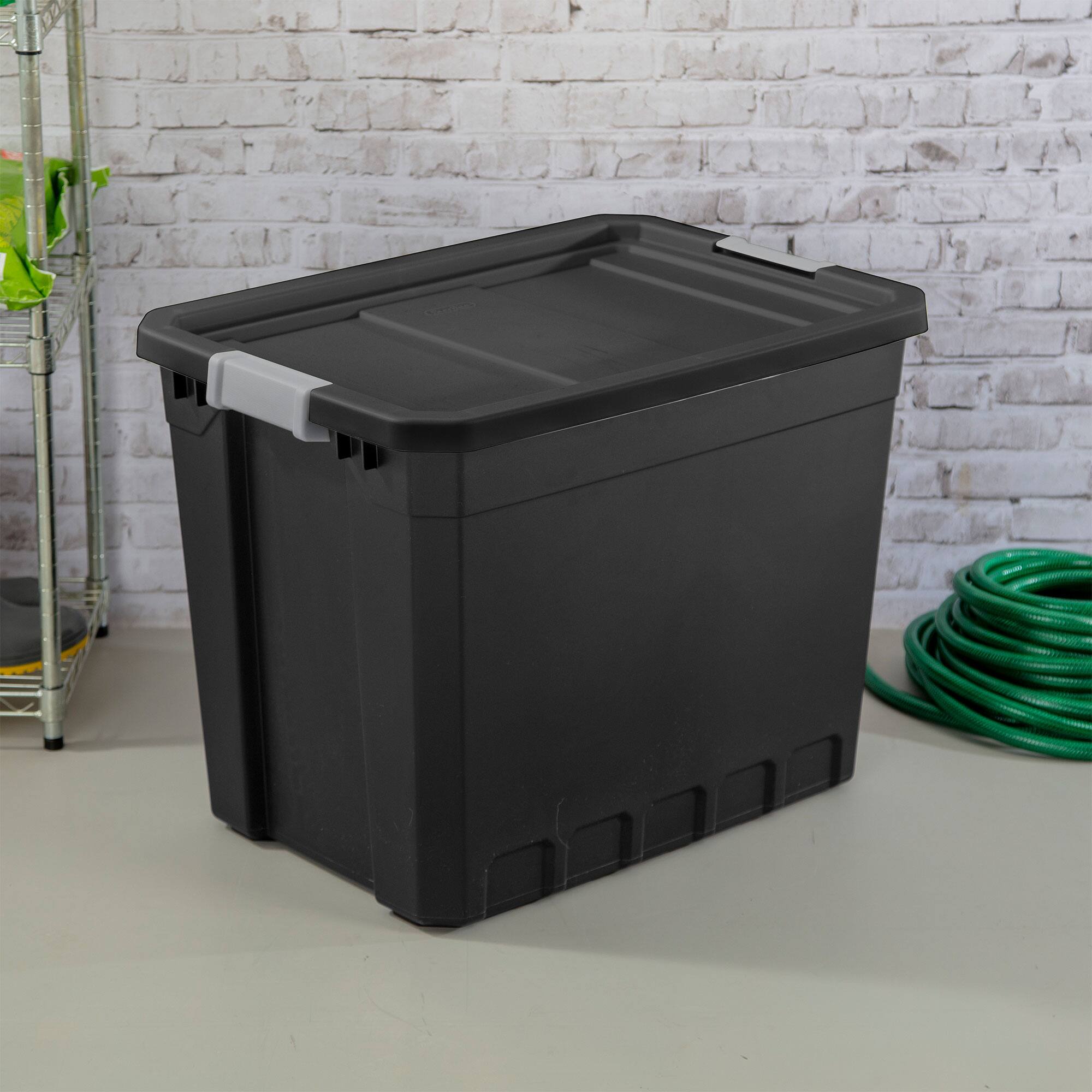 Alt View 3. Sterilite - Sterilite 27 Gal Rugged Industrial Stackable Storage Tote w/ Lid, Black, 4 Pack.