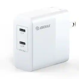 Esoulk - Premium 45W Dual PD USB-C Fast Charging Wall Adapter Charger for iPhone 17 Pro Max, Macbook Laptops - White