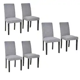 Vecelo - Modern Parsons Chairs Set of 6 - High Back Ergonomic, Linen Upholstery, 260lb Capacity, Quick Assembly - Light Gray