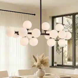 Siljoy - 39.4" Matte 16-Light Linear Sputnik Chandelier Adjustable Height for Dining Room Kitchen Island Living Room Foyer - Black