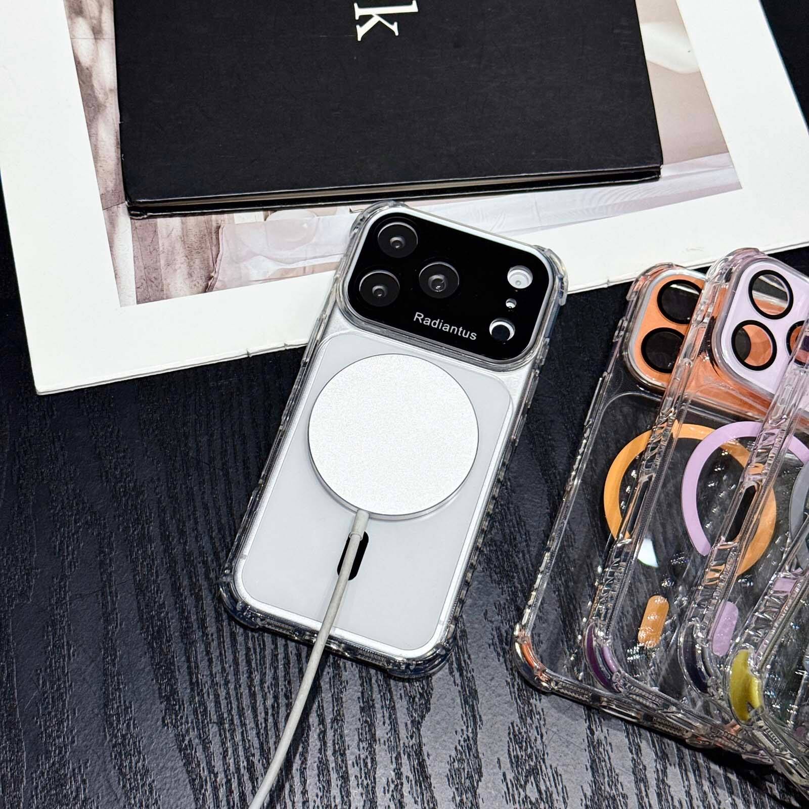 Left. UUCOVER - Magnetic Case for Apple iPhone 18 Pro Max with Camera Lens Protector, Compatible with MagSafe, Drop-Proof Clear Cover - Skyblue.