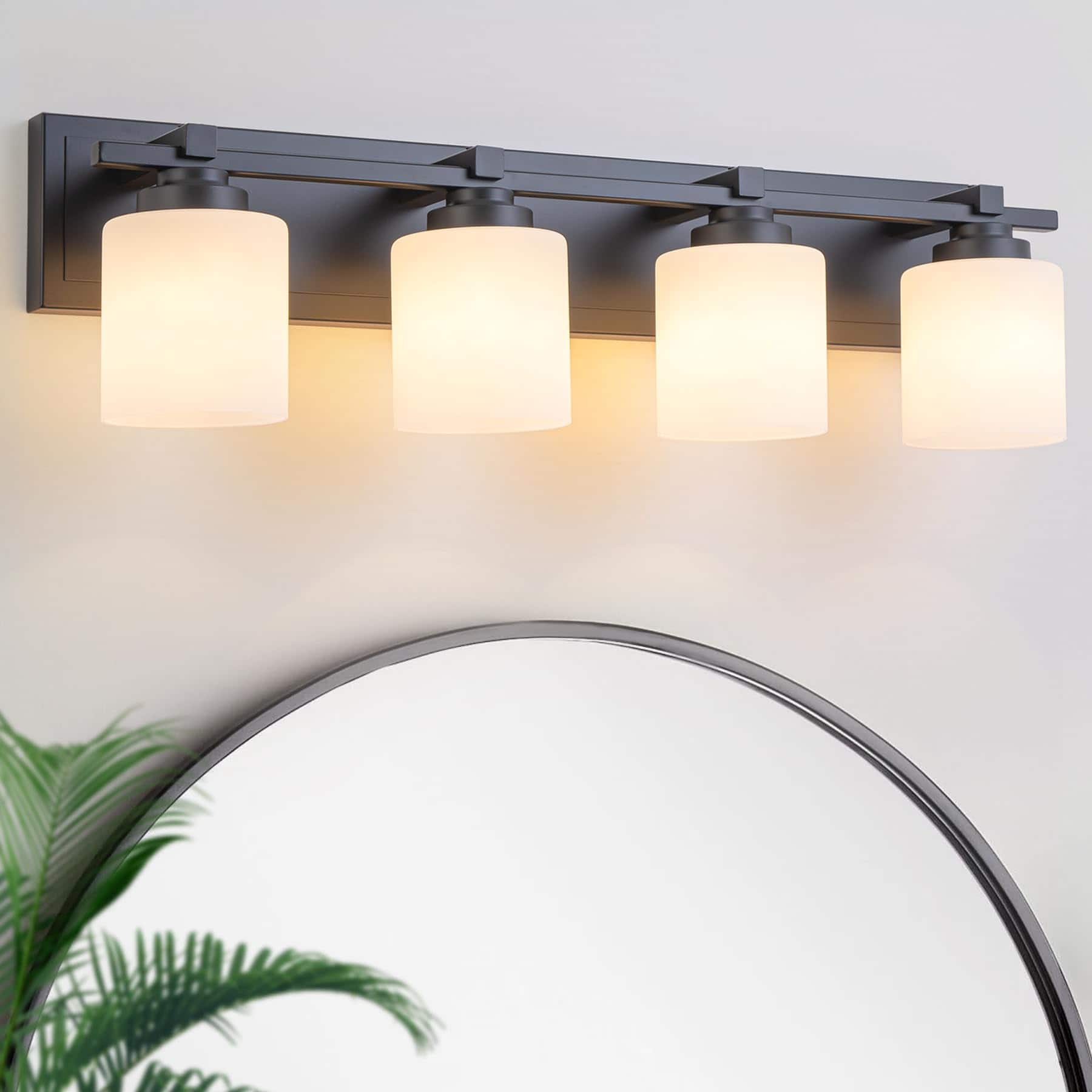 Earthley Blooms - 2 Light Modern Bathroom Fixtures Over Mirror Vanity Lights For Wall Sconces With Milky Glass Shades E26 S - Black-2-Lights