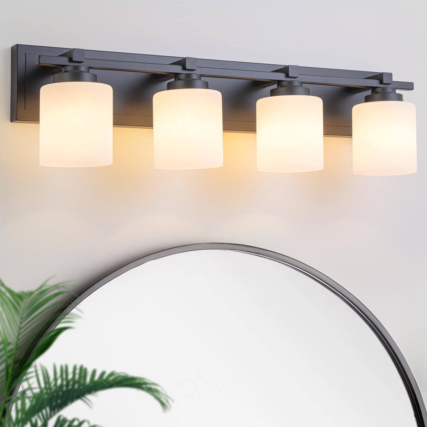 Earthley Blooms - 2 Light Modern Bathroom Fixtures Over Mirror Vanity Lights For Wall Sconces With Milky Glass Shades E26 S - Black-2-Lights