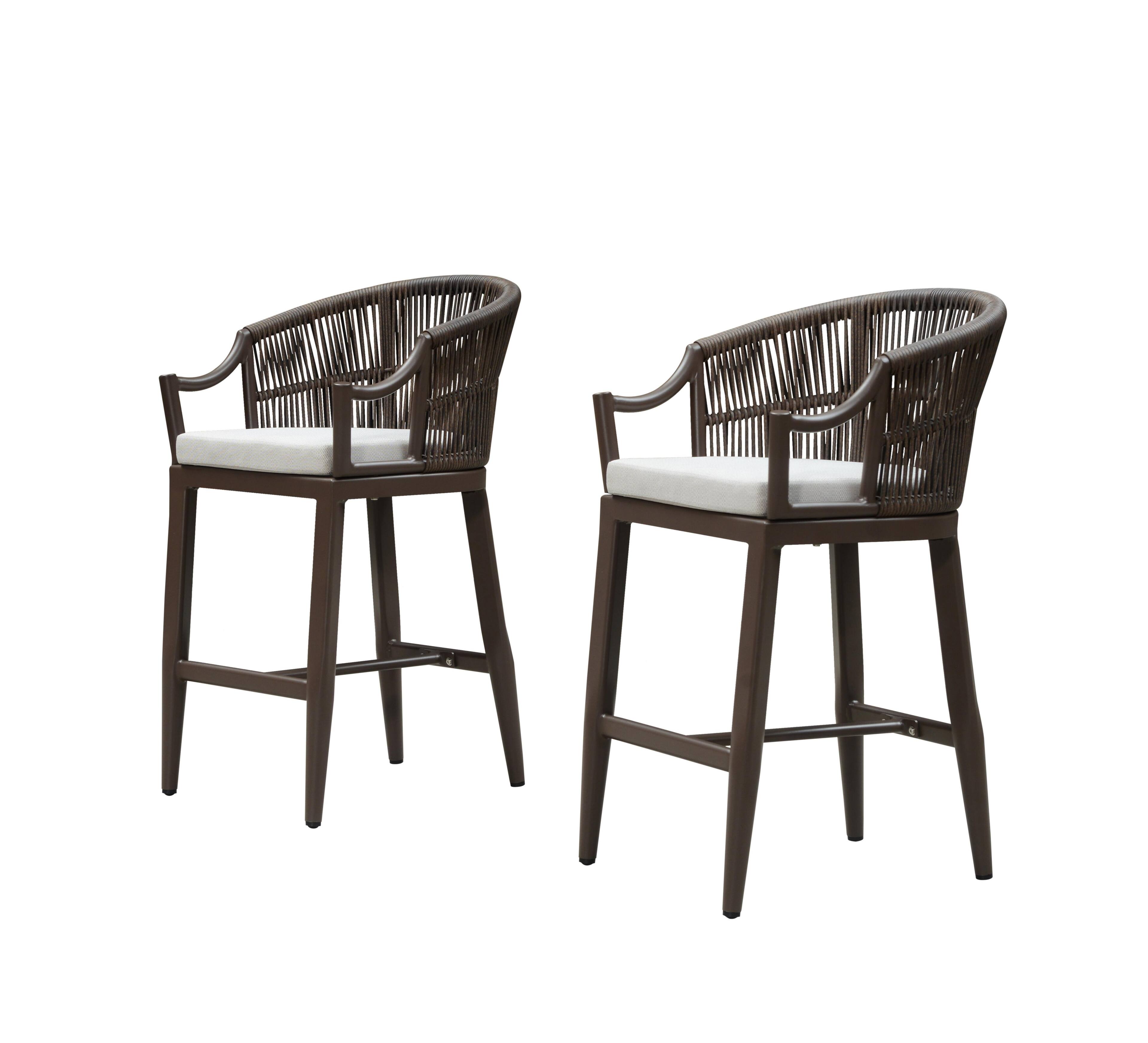 Alt View 9. PURPLE LEAF - Patio Counter Height Set of 2 Outdoor Rattan Chairs with Back Modern Aluminum Woven Barstools for Garden Indoor Kitchen - Coffee-Counter Stool.