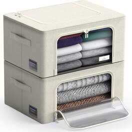 Sorbus - Storage Bins with Metal Frame, Stackable & Foldable Clothes Organizer Bags, Fabric Storage Containers - Biege