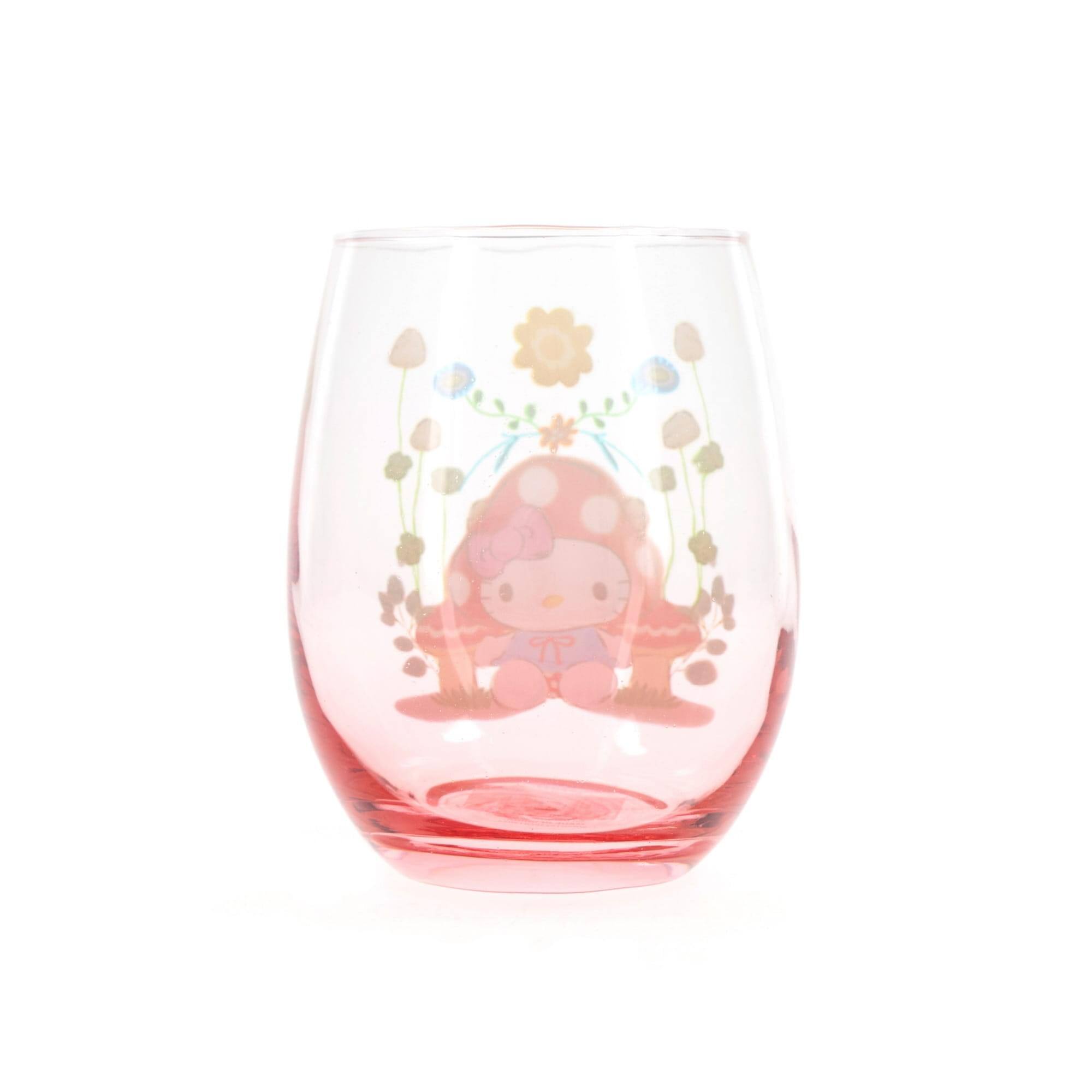 Alt View 1. Silver Buffalo - Sanrio Hello Kitty Mushroom Art Stemless Wine Glass | Holds 20 Ounces - Clear.