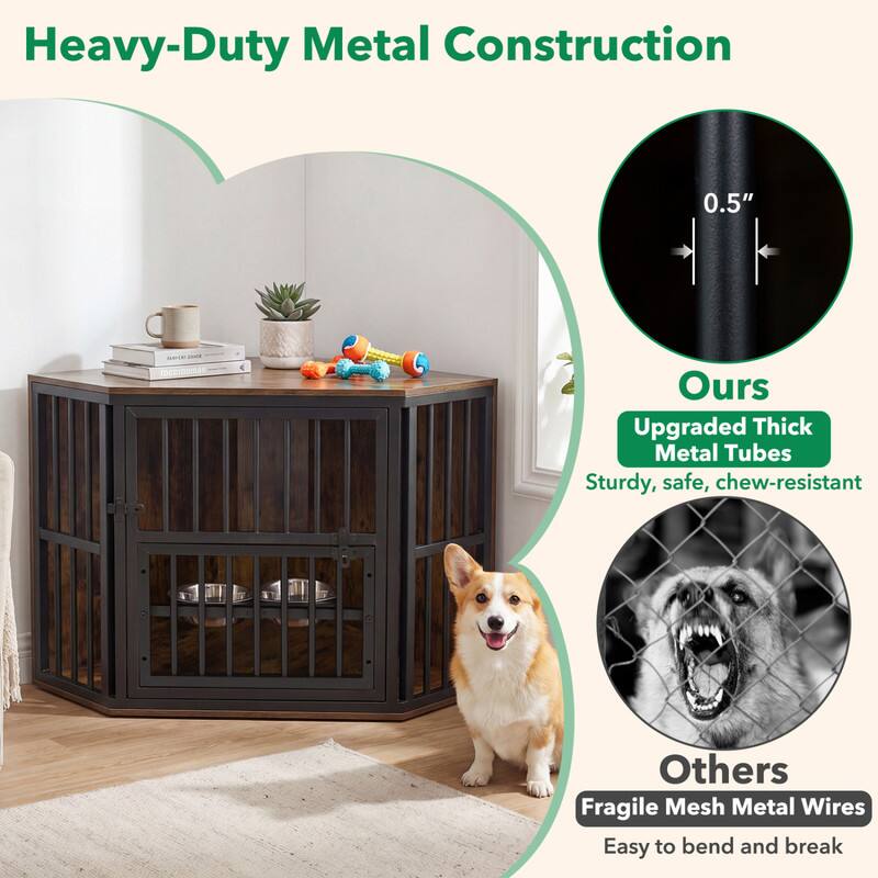 Heavy-Duty Metal Construction

0.5"

Ours
Upgraded Thick Metal Tubes
Sturdy, safe, chew-resistant

Others
Fragile Mesh Metal Wires
Easy to bend and break