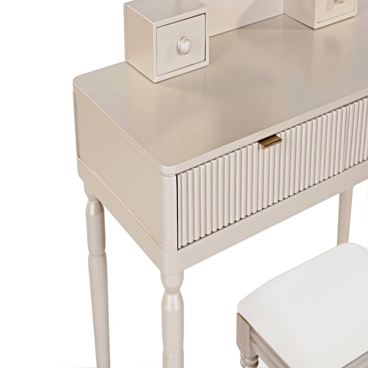 Alt View 10. Loheer - Loheer Makeup Vanity Table with Round Mirror, Champagne, Four Drawers and Stool - Champagne.