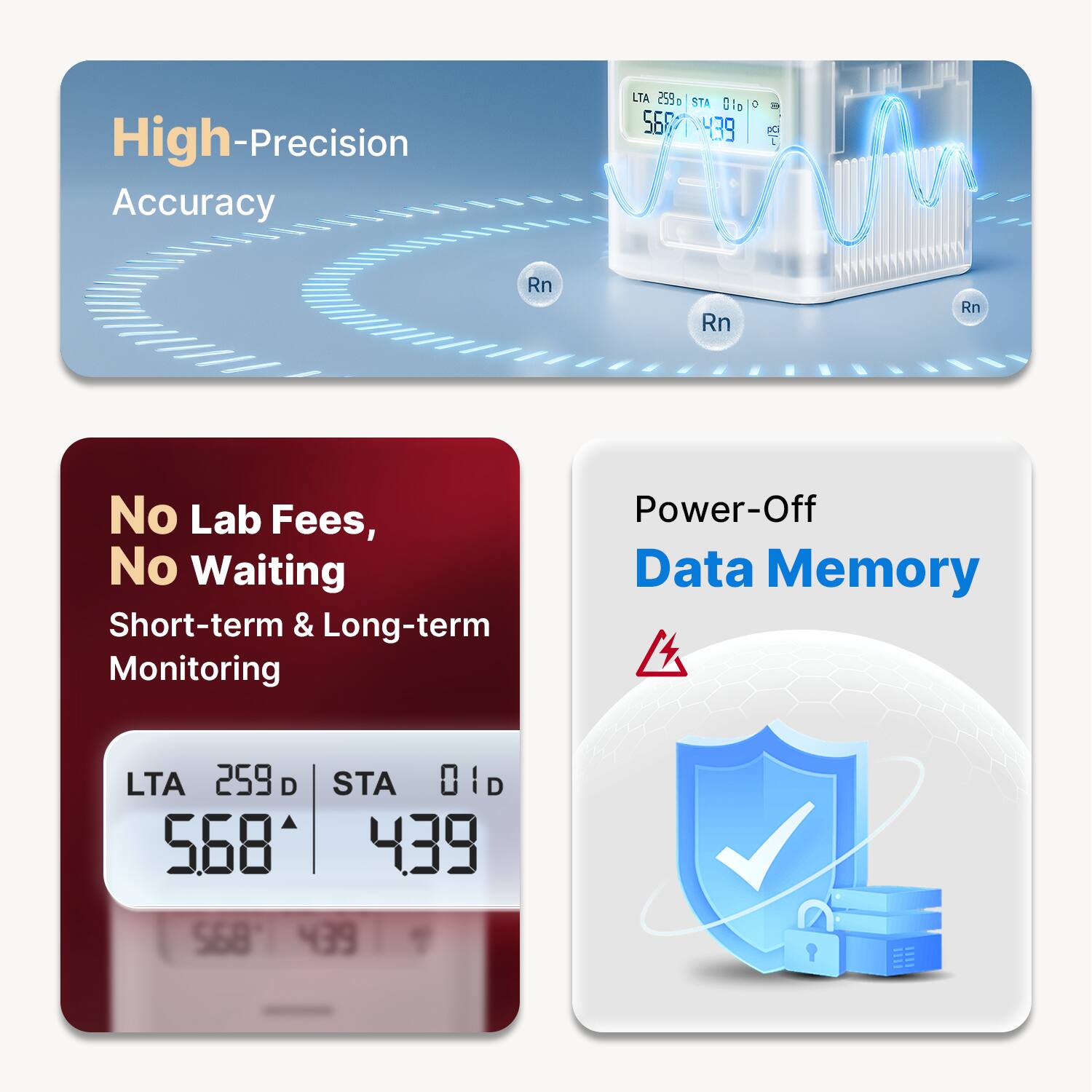 High-Precision Accuracy  
LTA 259g STA 01o  
568 439 439  
Rn Rn Rn  
No Lab Fees, No Waiting  
Short-term & Long-term Monitoring  
Power-Off Data Memory  
LTA 259 D STA 0'D  
568 439 568 439