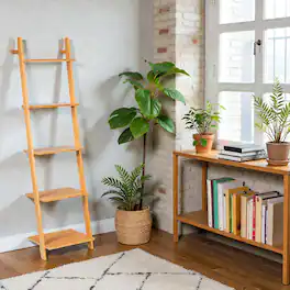 Hivvago - Space-Saving 5-Tier Leaning Bookshelf Made of Bamboo - Natural