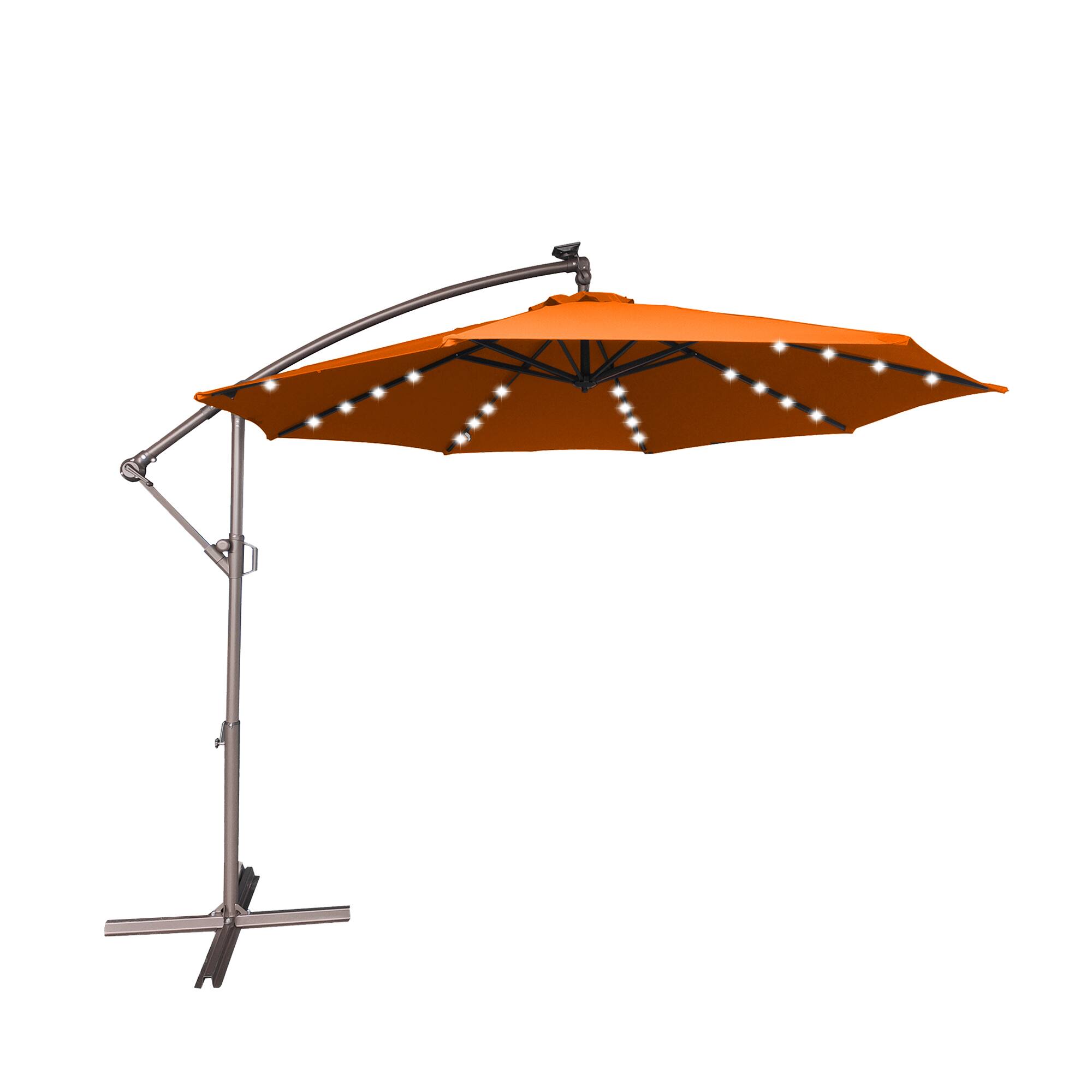 Back. Mondawe - 10ft Offset Patio Cantilever Umbrella with Easy Tilt，Crank 360°Rotate，Solar LED Lighted - Orange.