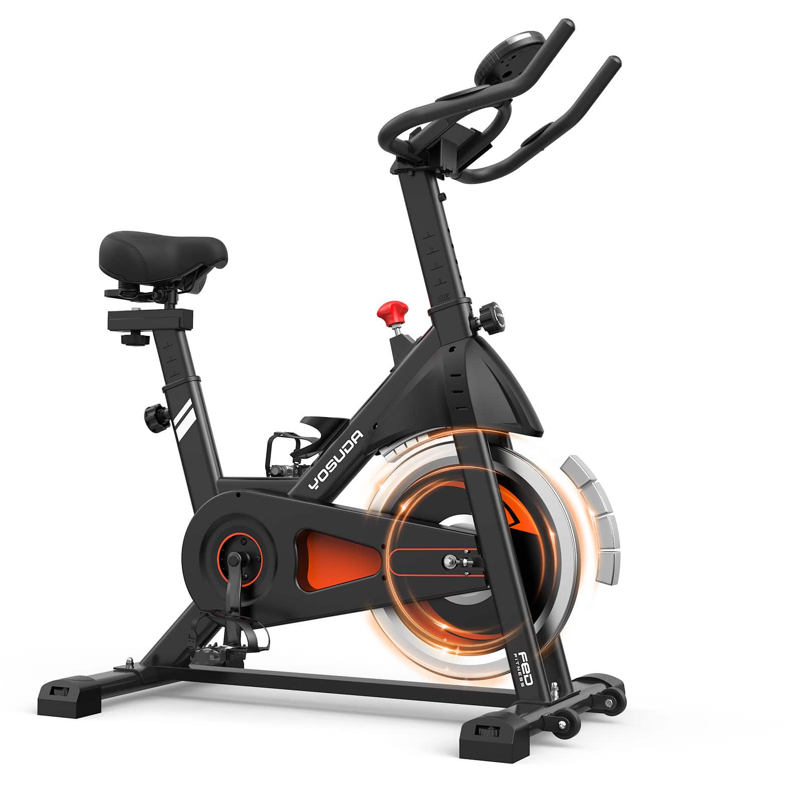 FED Fitness - Exercise Bike, Magnetic Friction Stationary Bike with App Training Indoor Cycling Low Noise Spin Bike with 300LBS - 𝗦𝗶𝗹𝘃𝗲𝗿/𝗢𝗿𝗮𝗻𝗴𝗲