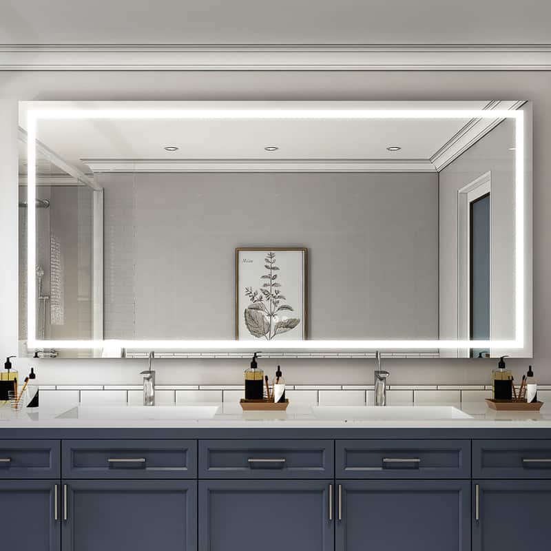 WELLFOR - 84 in W x42 in H Rectangular Frameless Anti-Fog LED Bathroom Vanity Mirror, Wall Mounted Mirror with Memory Function - Silver price history on PriceWatchPro