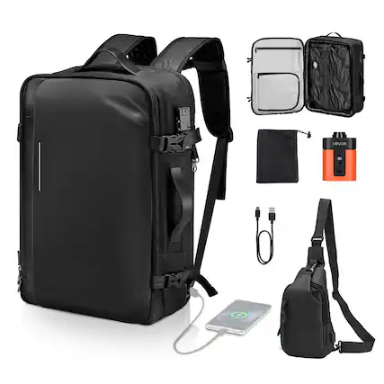 Front. VEVOR - Vacuum Travel Backpack, 65L, Expandable Vacuum Seal Compression Travel Backpack with Pump, with TSA-Approved Lock - Black.