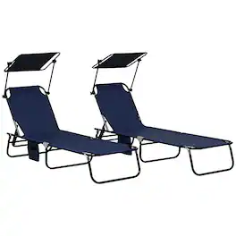 Outsunny - Lounge Pool Lounge Chairs Set of 2,Outdoor Sun Tanning Chairs,Reclining Back - Dark Blue
