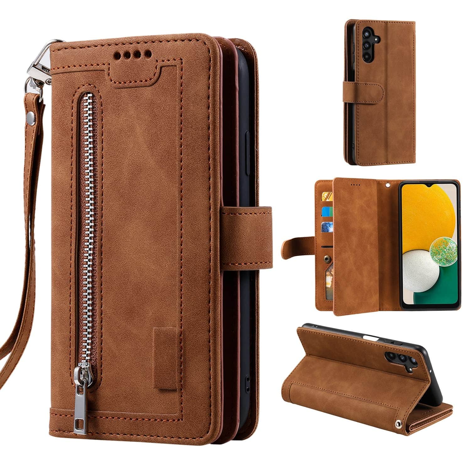 UUCOVER - Magnetic Flip Wallet Case for Samsung Galaxy A16 4G/5G with Card Cash Slots, Zipper Pocket and Wrist Strap, Stand Cover - Brown price history on PriceWatchPro