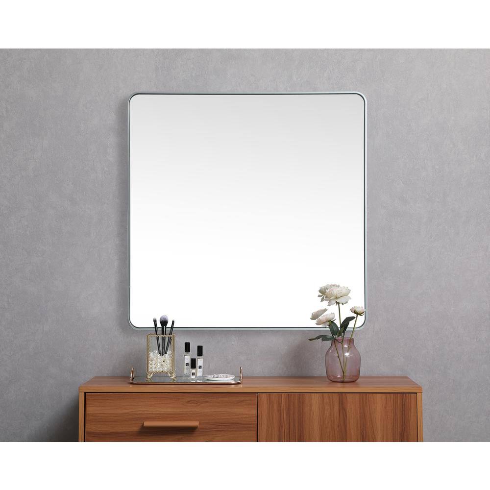 Alt View 3. Elegant Decor - Soft corner metal square mirror 48x48 inch in Silver - Silver.