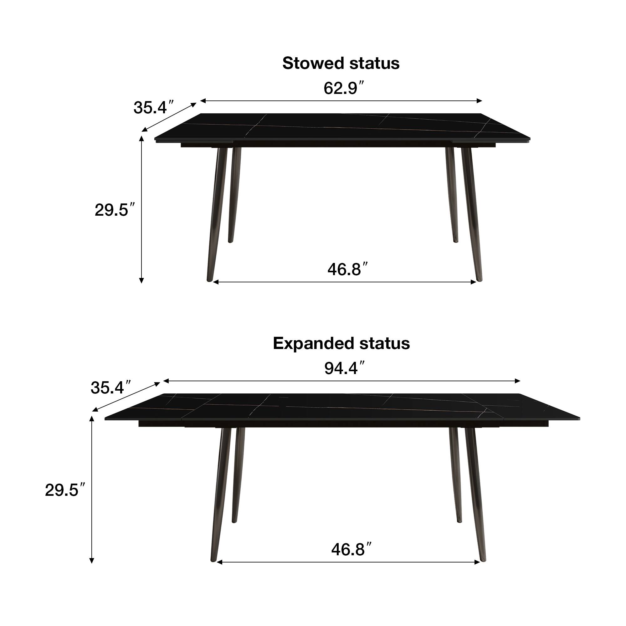 Stowed status: 35.4", 62.9", 29.5", 46.8"

Expanded status: 35.4", 94.4", 29.5", 46.8"