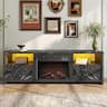 Bestier - 71-inch Fireplace TV Stand with RGB Lights Entertainment Centers, Open Shelves & Cable Management - Black Marble