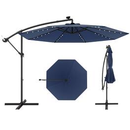 Gymax - 10 Ft Solar LED 40 Lights Offset Umbrella Crank Cross Base Patio - Navy