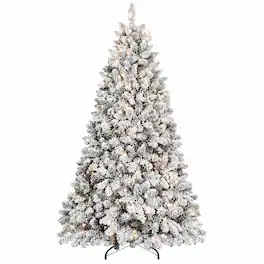 RYHNUYNE - 8FT Flocked Pre-Lit Christmas Tree, 700 Lights 54 Natural Pine Cones 1754 Snowy PVC Tips Hinged Structure Easy Setup - Green,White