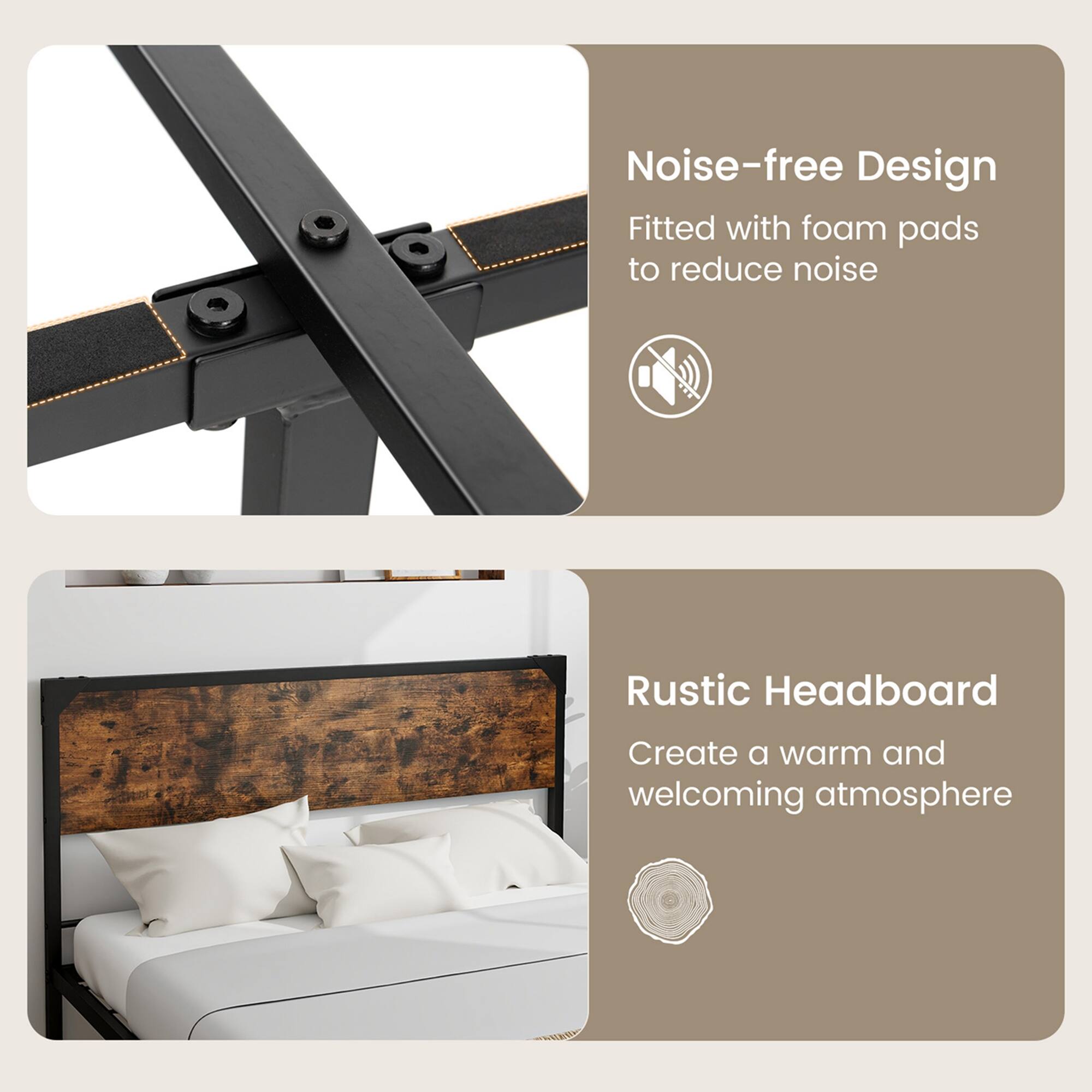 Alt View 7. Costway - Costway Platform Full Bed with Rustic Headboard & Footboard Strong Metal Slat Support - Rustic Brown,Black.