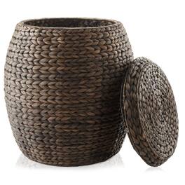 Casafield - Round Water Hyacinth Storage Basket/Hamper with Lid - Espresso