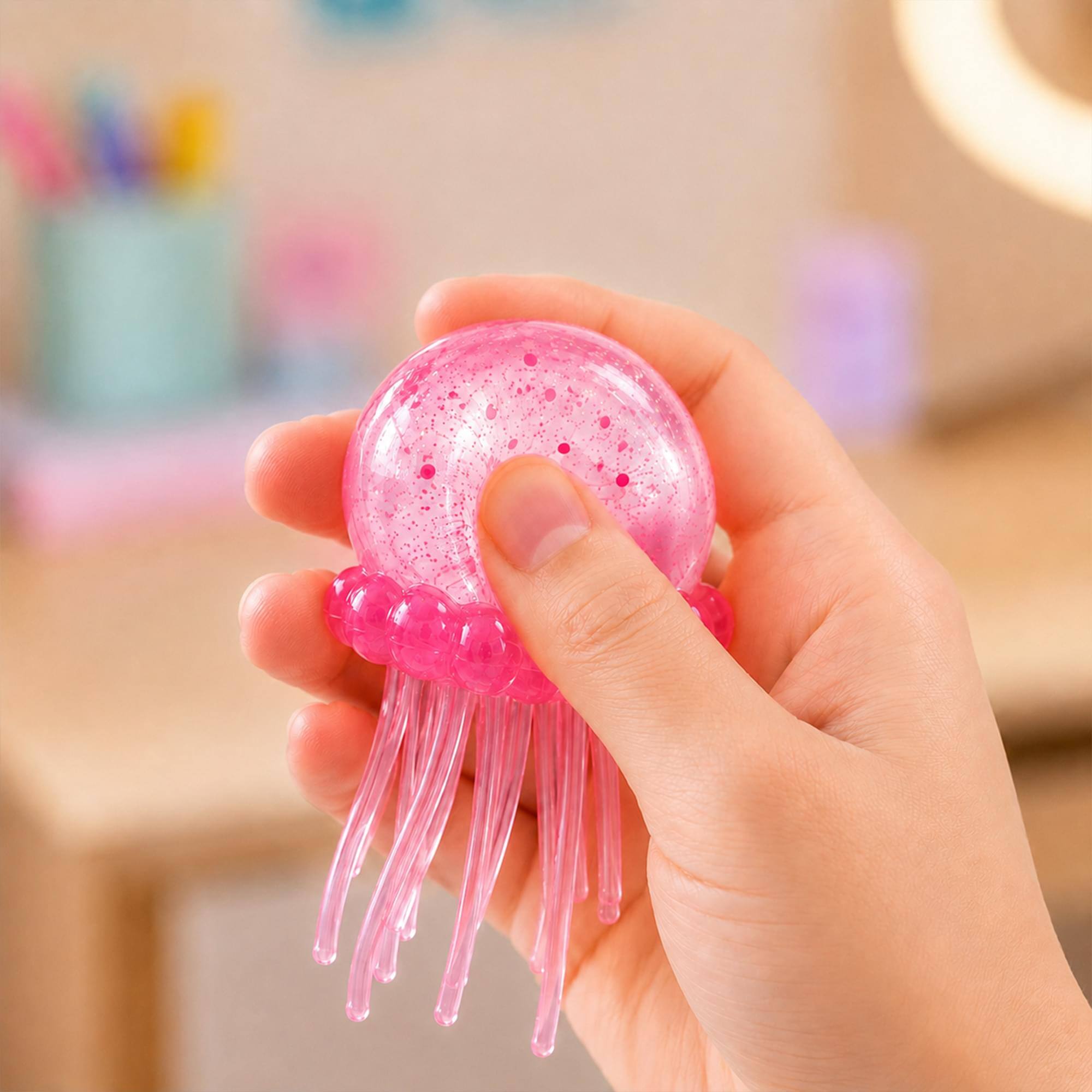 Alt View 2. Puka Creations - Squishy Jellyfish 3.5-Inch Stress Reliever | Pink - Pink.