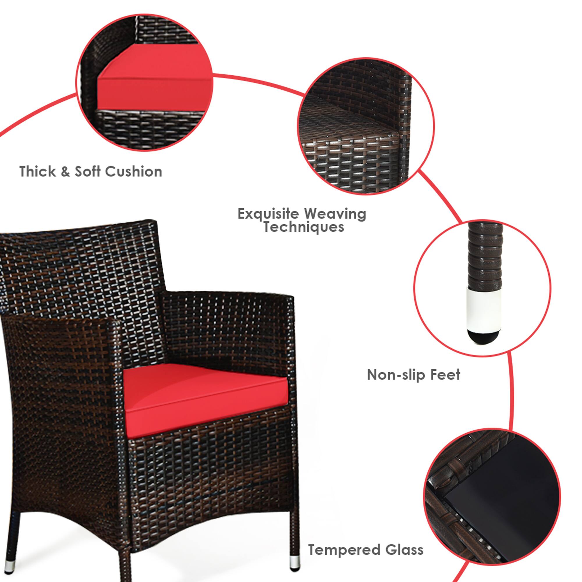 - Thick & Soft Cushion
- Exquisite Weaving Techniques
- Non-slip Feet
- Tempered Glass