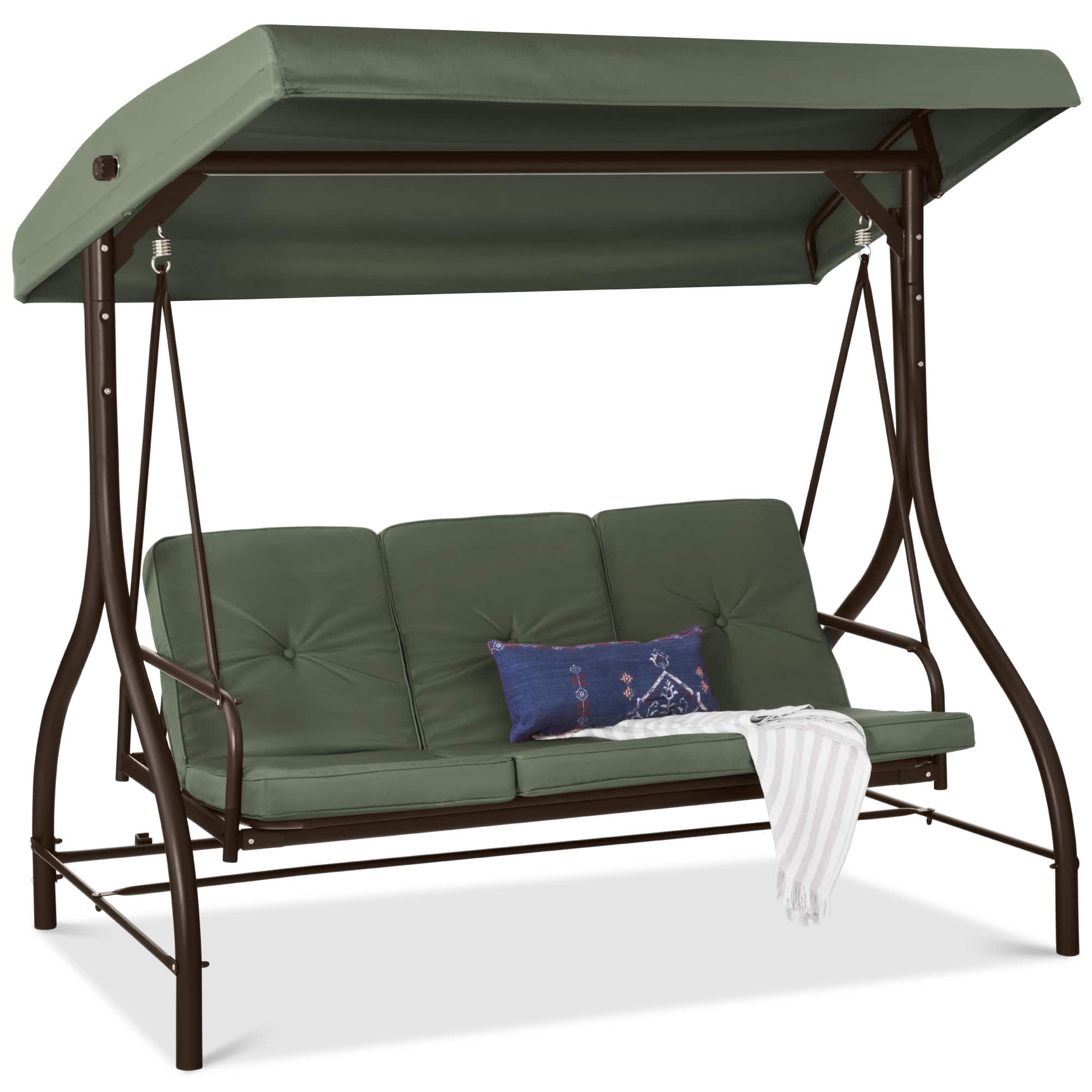 Front. Best Choice Products - Best Choice Products 3-Seat Outdoor Converting Canopy Swing Glider Patio Hammock w/ Removable Cushions - Midnight Green - Midnight Green.