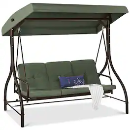 Best Choice Products - 3-Seat Outdoor Converting Canopy Swing Glider Patio Hammock w/ Removable Cushions - Midnight Green