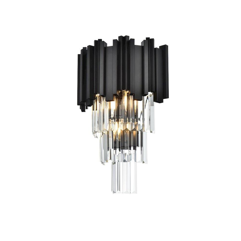 Angle. Elegant Lighting - Willow 12 Inch Wall Sconce In Black - Black And Clear.