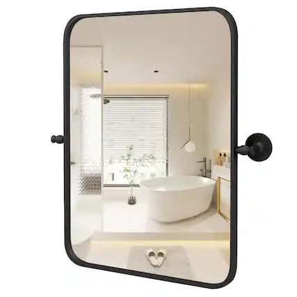 Front. Costway - Costway 30 x 22 Inch Metal Framed Pivot Rectangle Wall-Mounted Mirror - Black.