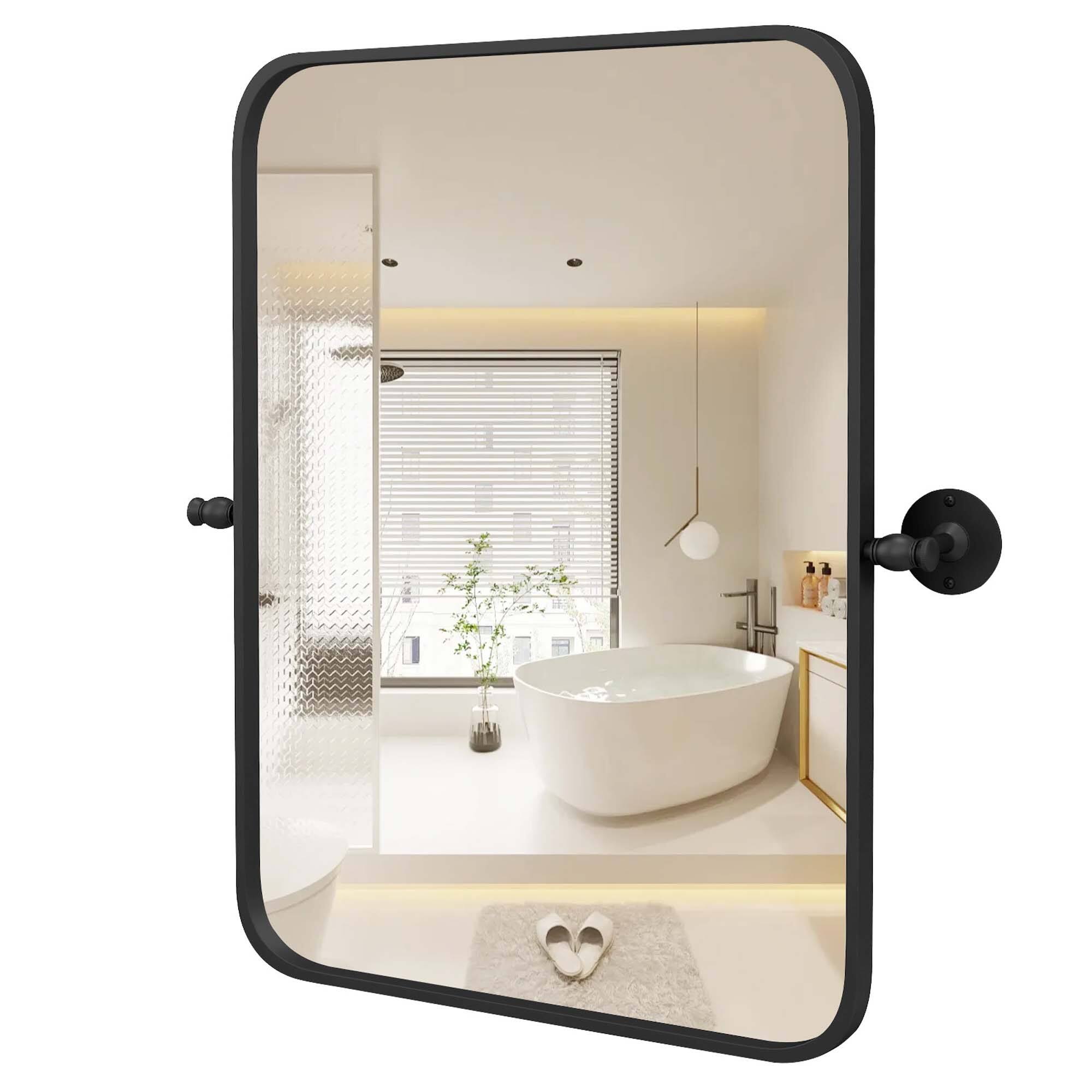 Front. Costway - Costway 30 x 22 Inch Metal Framed Pivot Rectangle Wall-Mounted Mirror - Black.