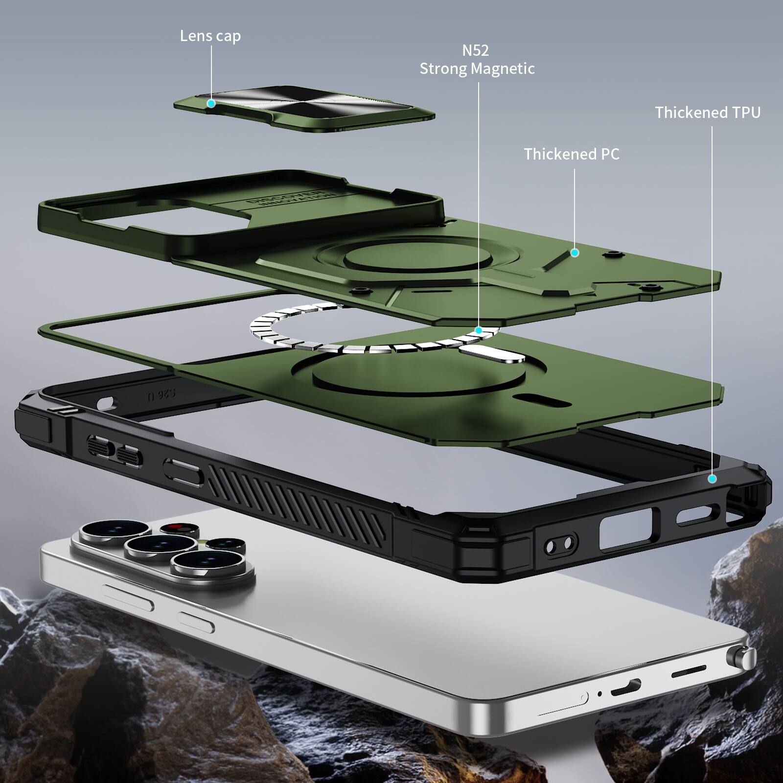 Lens cap  
N52 Strong Magnetic  
Thickened TPU  
Thickened PC