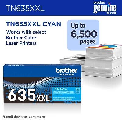 TN635XXL  
TN635XXL CYAN  
Works with select Brother Color Laser Printers  
Up to 6,500 pages*  
*Scroll down to learn more