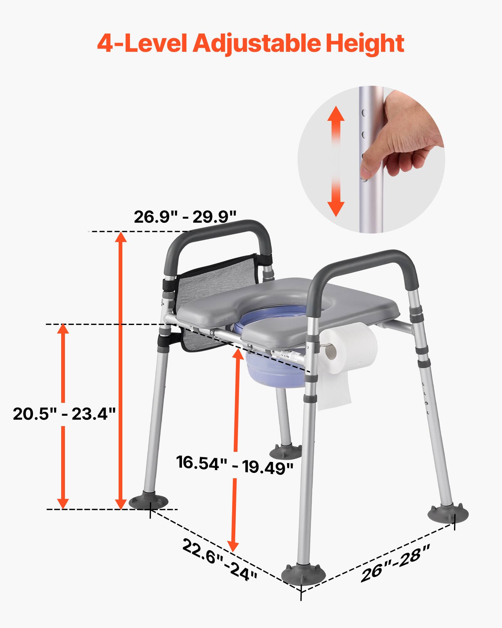 4-Level Adjustable Height
26.9" -29.9"
20.5" -23.4"
16.54" -19.49"
22.6"-24"
26"-28"